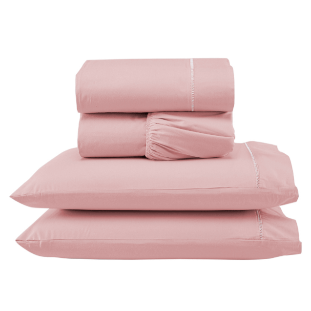 jogo de lençol ponto palito rosa