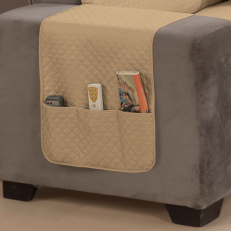 capa para sofa  com bolso caqui