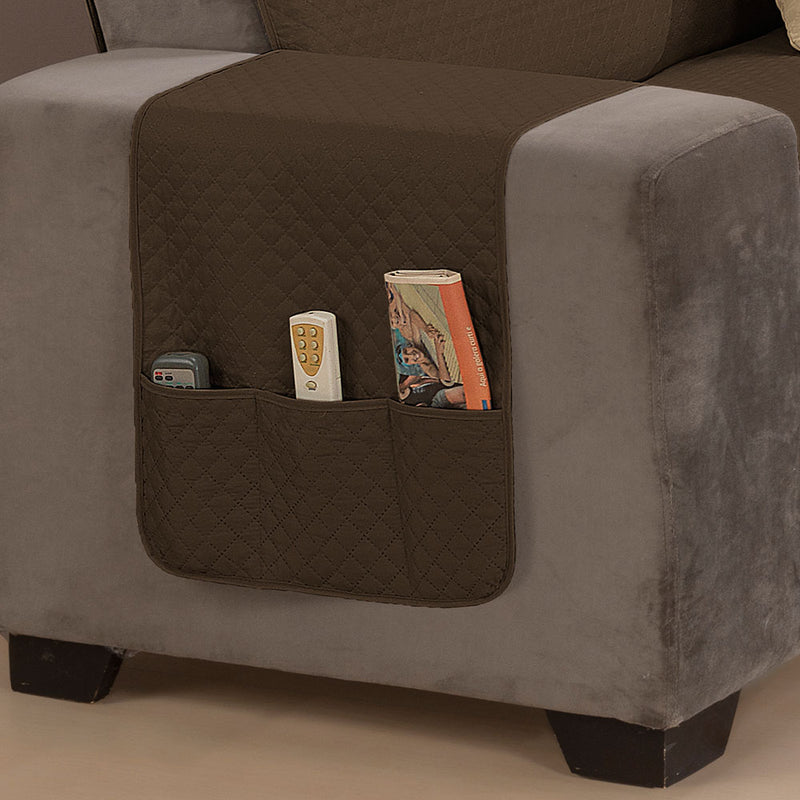 capa para sofa  com bolso marrom tabaco