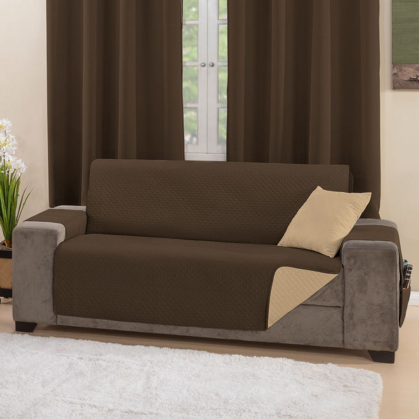 capa para sofa  com bolso marrom tabaco