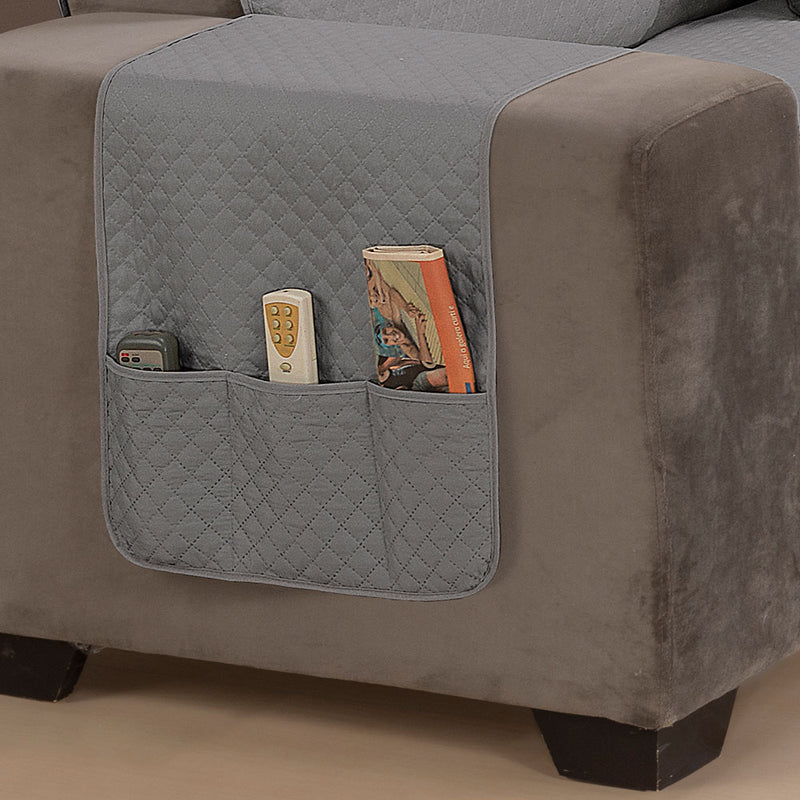 capa para sofa  com bolso cinza