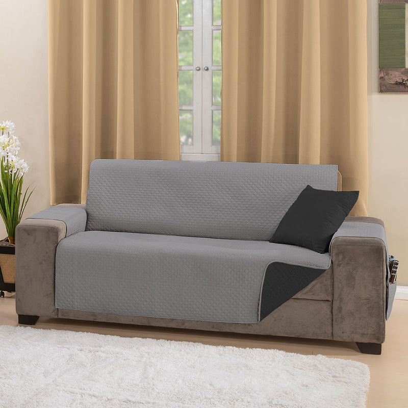 capa para sofa  com bolso cinza